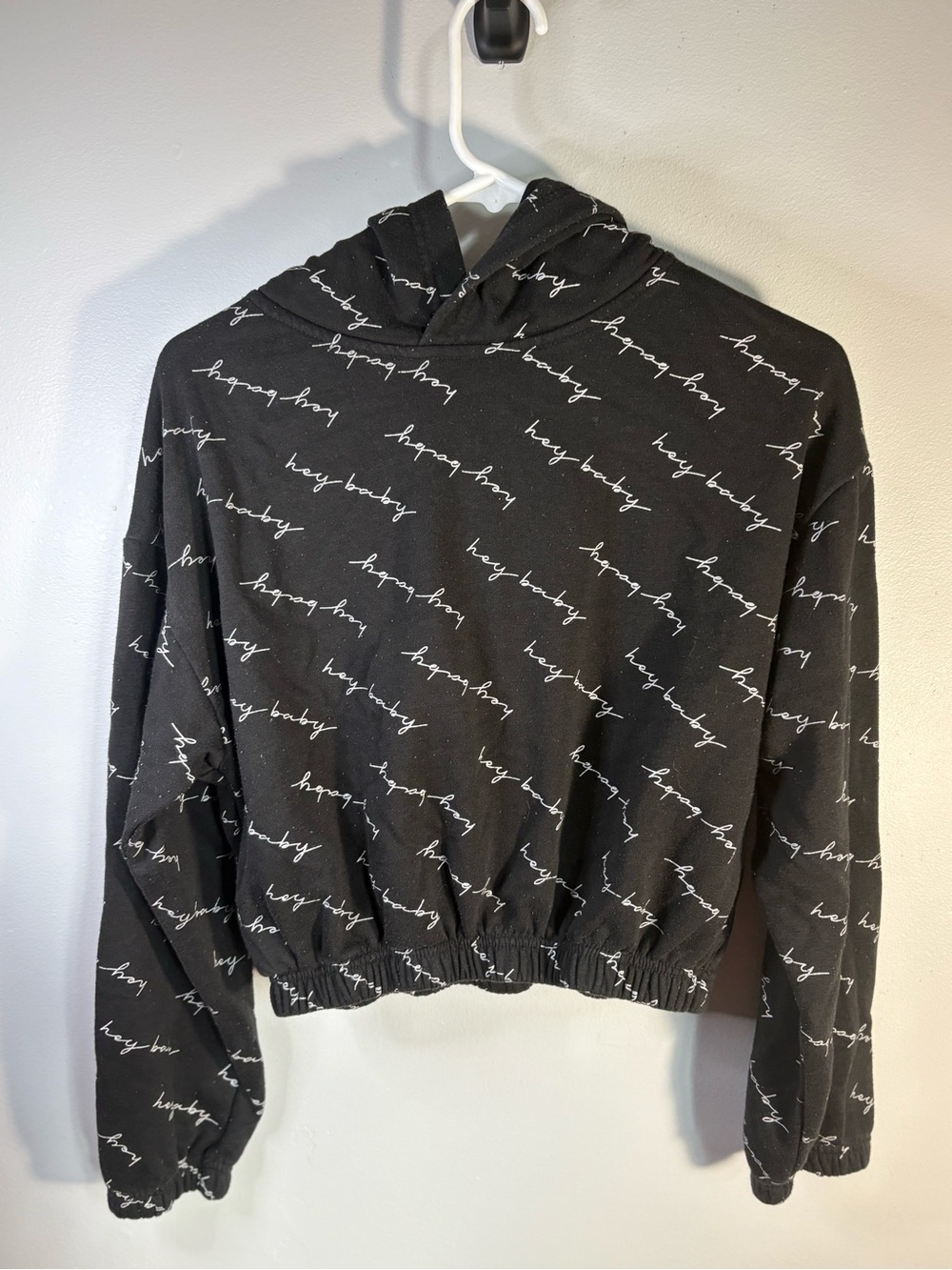 moodie Black Cropped Hoodie Sweater with White Script